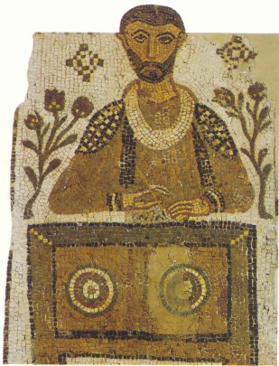 Particolare di un mosaico del IV-V secolo proveniente da una tomba doppia di Tabarka che raffigura uno scriba