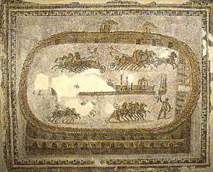 Pavimento di mosaico che rappresenta un ippodromo, probabilmente il Circo di Cartagine