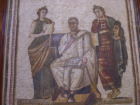 Virgilio e le due Muse Clio e Melpomene (con maschera): da Sousse, III-IV sec.