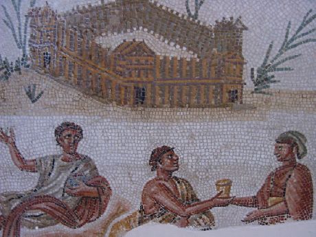 Mosaico che presenta una composizione nilotica il cui tema principale tratta la pesca