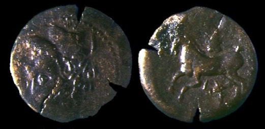 Moneta in bronzo numida che raffigura Massinissa o Giugurta del II sec. a. C.