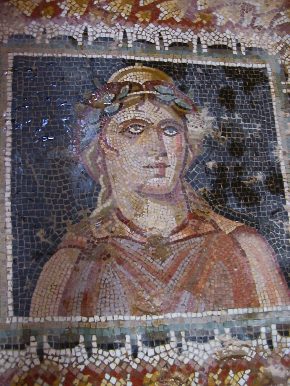 Viso di donna: particolare di un mosaico della Casa di Amphitrite