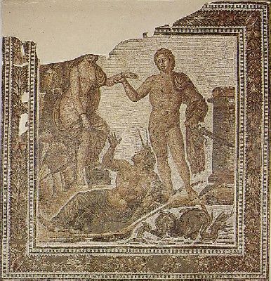 Tavola di mosaico che ornava la sala di ricevimento (oecus) di una villa romana