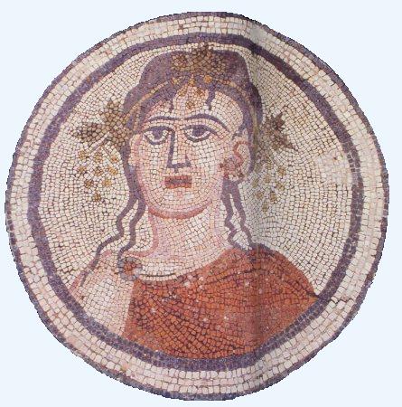 Mosaico che ritrae la figura dell'Autunno. Particolare del grande mosaico delle Quattro Stagioni che si trova a Volubilis nella Casa dei Mosaici