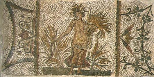 Mosaico con la rappresentazione di Cerere acconciata con una corona di spighe in piedi in un campo di grano