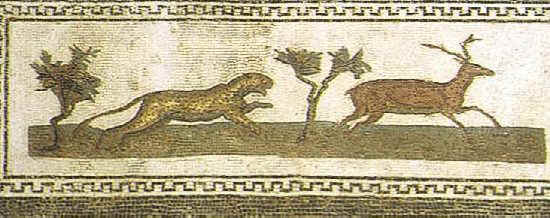 Mosaico che raffigura una pantera che insegue un cervo