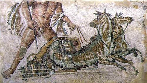 Il dio Nettuno guida un carro trainato da due ippocampi