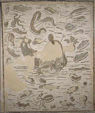 Mosaico che raffigura il Dio Nettuno che cavalca un ippocampo