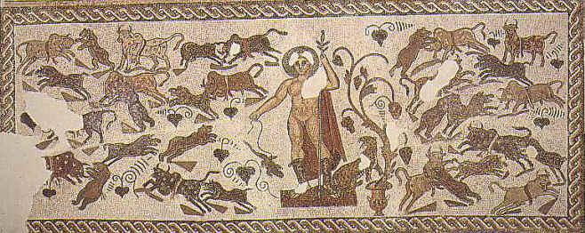 Pavimento di mosaico che raffigura una scena dell'anfiteatro di Tysdrus