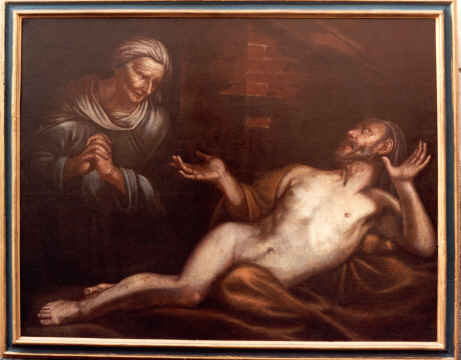 Il quadro seicentesco donato dai Nobili Visconti di Modrone che raffigura san Giobbe che era conservato nella chiesa privata al San Salvatore a Tremoncino di Cassago