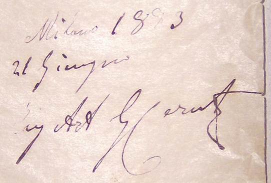 Firma autografa di Giovanni Ceruti al progetto del Sepolcreto Visconti di san Salvatore (1883)