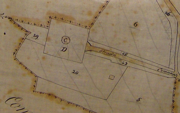 Mappa di Cassago del 1855 con la strada comunale che porta alla chiesa di San Salvatore