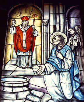 Battesimo di Agostino (1986): vetrata nella chiesa di S. Antonio in localit Campiasciutti a Cassago