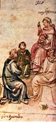  Agostino a Cassiciaco: foglio 315r di una versione italiana della Citt di Dio del 1433 illustrata da A. Di Lorenzo e conservata alla Biblioteca Nazionale di Firenze 