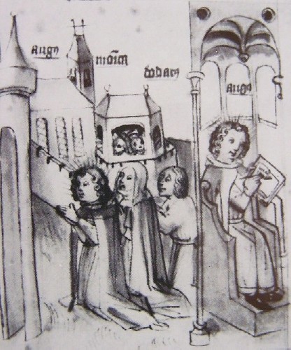 Il rus Cassiciacum di Agostino in una rappresentazione dell'Historia Augustini, manoscritto del XV secolo