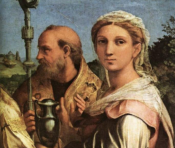 Agostino e santa Cecilia in un particolare di un quadro di Raffaello