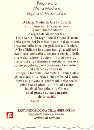 Preghiera alla Madonna della Misericordia a Vedano