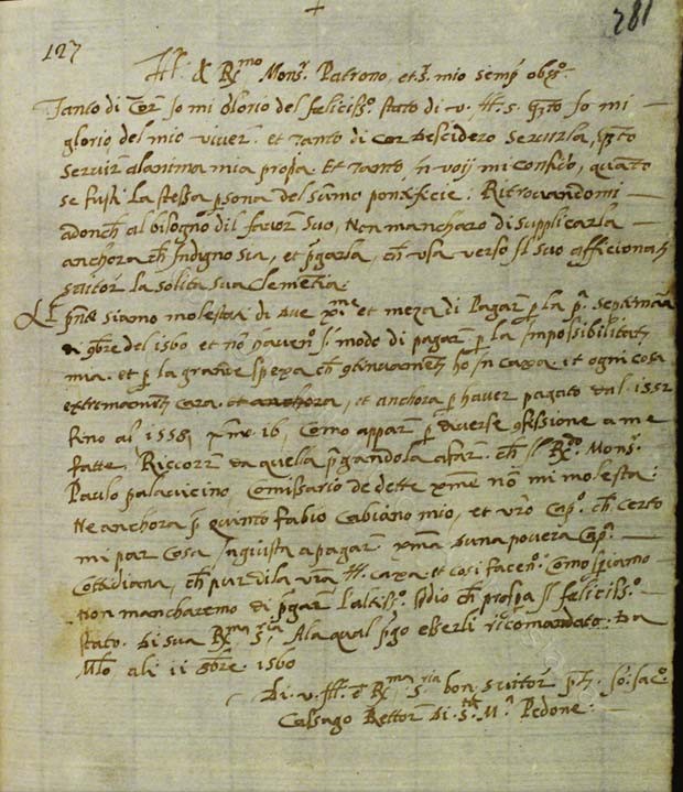 La lettera di Giacomo Cassaghi al card. Borromeo