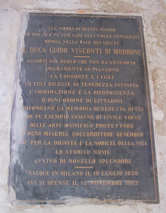 L'epitaffio del Duca Guido Visconti di Modrone nel Sepolcreto Visconti a Tremoncino