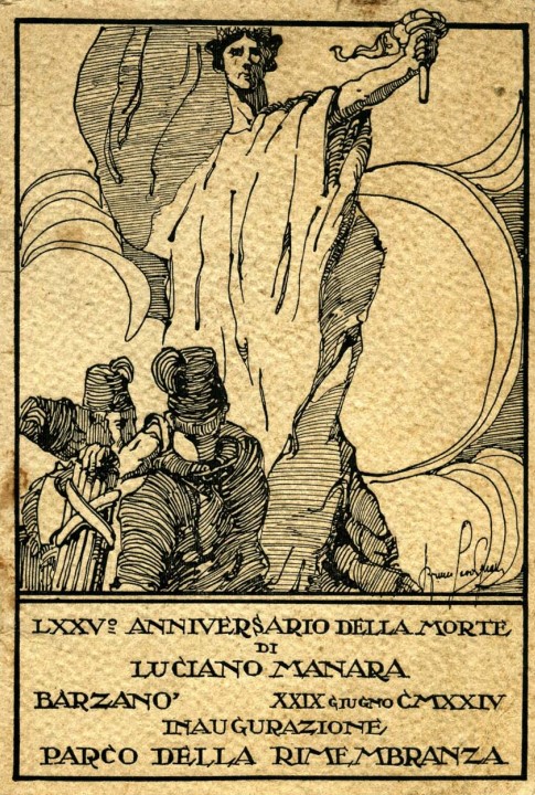 Copertina del volumetto pubblicato a Barzan nel 75 anniversario della morte di Luciano Manara e inaugurazione del Parco della Rimembranza 