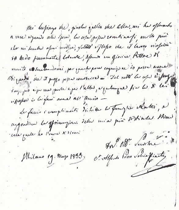 Lettera autografa dello Schiaffinati al parroco Michele Castelli