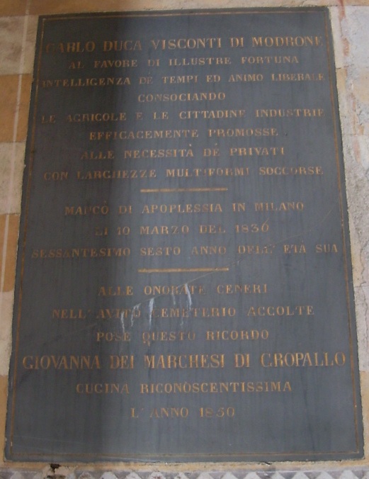 L'epitaffio del Duca Carlo Visconti di Modrone nel Sepolcreto Visconti a Tremoncino