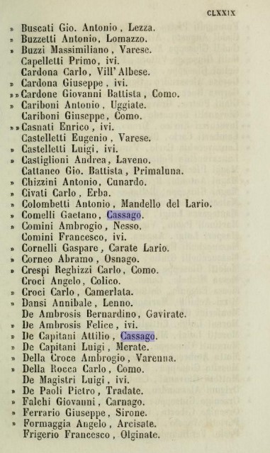 Elenco parziale dei farmacisti nella Provincia di Como nel 1866
