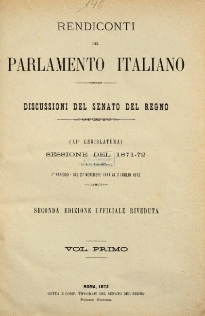 Il volume dei rendiconti del Parlamento italiano