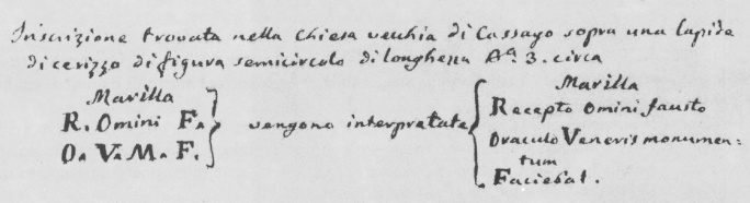 L'anotazione del Sangalli con la scritta Marilla R. Omini.O.V.M.F.