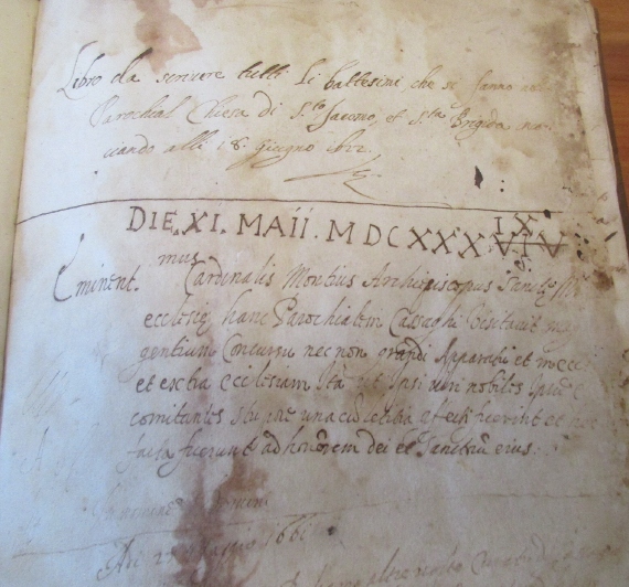 La pagina iniziale del secondo Registro che inizia i battesimi nel secolo XVII