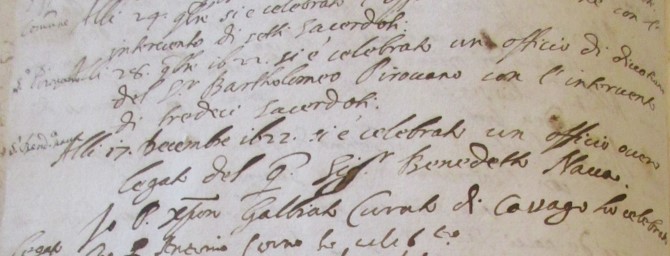 Annotazione dell'Ufficio di devozione celebrato il 28 novembre 1622 da Bartolomeo Pirovano