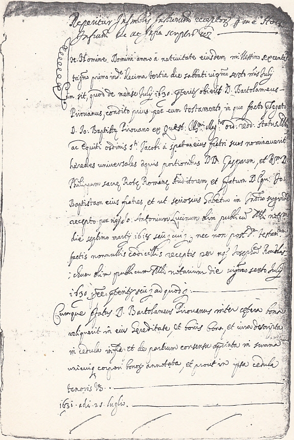 Pagina dell'istrumento redatto dal Notaio Castiglione nel 1631