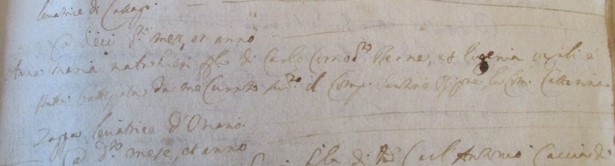 Atto di battesimo del 10 marzo 1668 di Anna Maria figlia di Carlo Corno detto il Bern