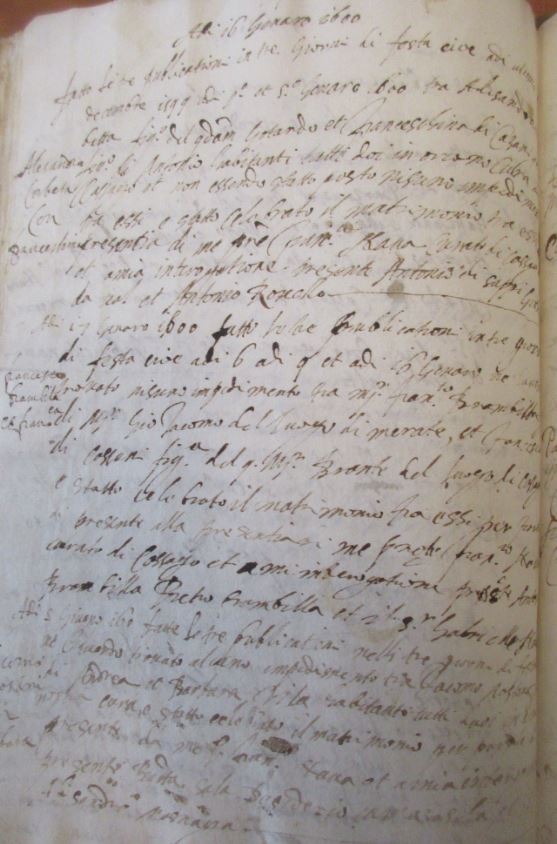 La pagina che inizia la registrazione dei matrimoni del secolo XVII