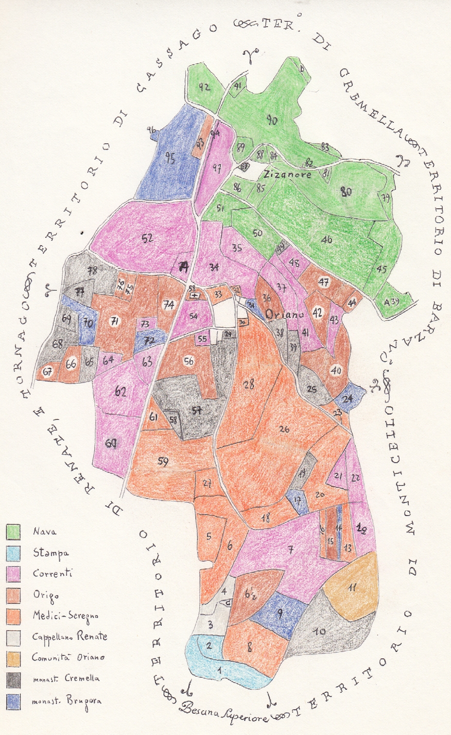 Mappa dei proprietari dei terreni nel Comune di Oriano