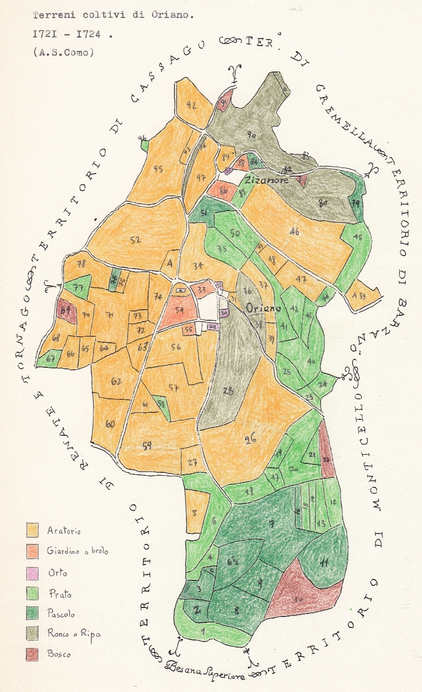 Mappa delle tipologie di terreni coltivi nel Comune di Oriano