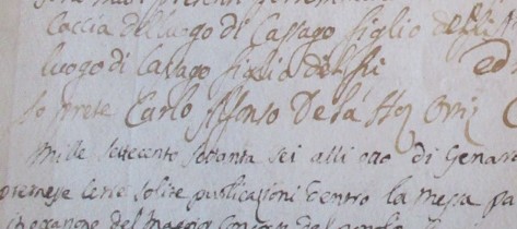 La firma del parroco Carlo Alfonso De la Hoz Ortiz