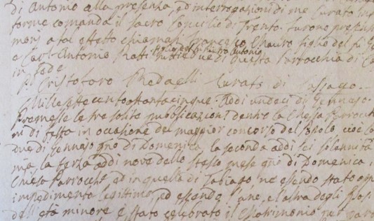 Firma autografa del parroco Cristoforo Redaelli in un atto di matrimonio