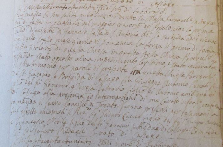 L'annotazione del parroco don Cristoforo Redaelli che ricorda la festa di S. Brigida