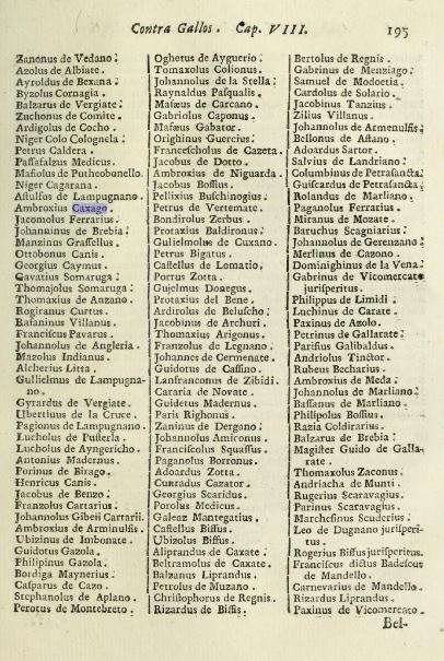 Una pagina dell'elenco dei Decurioni nominati alla Credenza