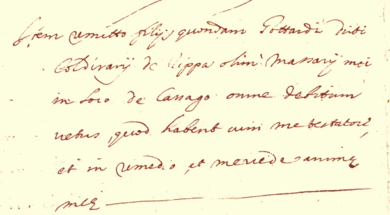 Stralcio del testamento del 1517 di Bartolomeo Pirovano che ricorda Gottardo detto Colderarii de Rippa suo massaro di Cassago