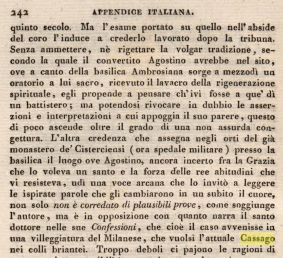 Il brano relativo a Cassago luogo di villeggiatura di Agostino