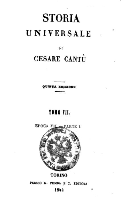 Copertina del settimo tomo della Storia Universale di Cesare Cant