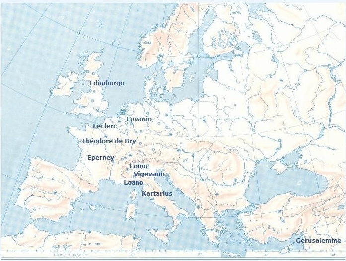 Localizzazione dei cicli agostiniani in Europa nel Cinquecento