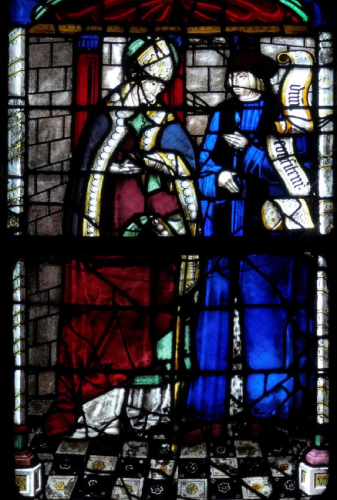 Ambrogio e Agostino cantano il Te Deum, vetrata dalla chiesa di Notre Dame a Eperney