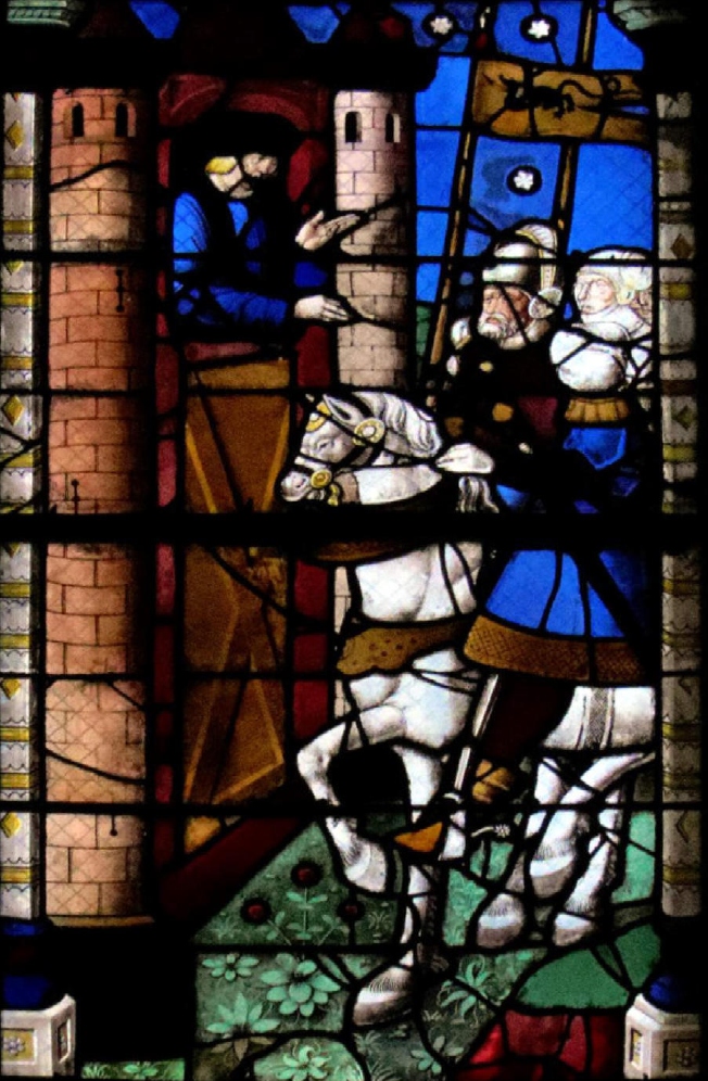 Agostino osserva Ippona assediata dai Vandali, vetrata nella chiesa di Notre Dame a Eperney