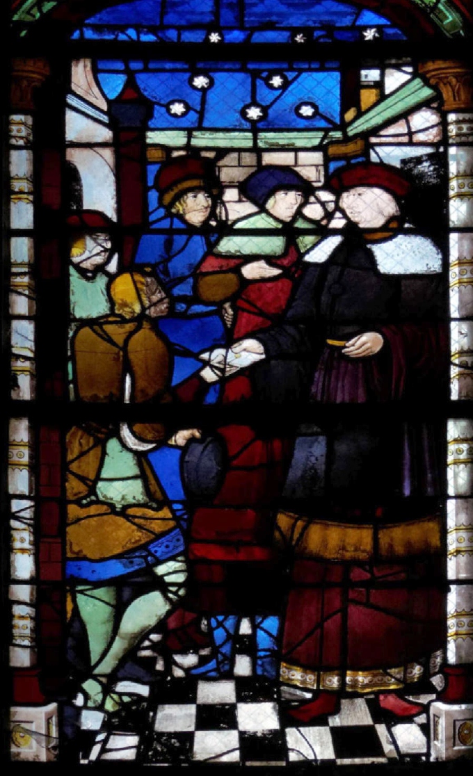 Ambrogio riceve un messaggio da Agostino, vetrata nella chiesa di Notre Dame a Eperney