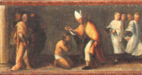 Battesimo di Agostino, particolare della pala di Semino Cesare e Alessandro a Loano