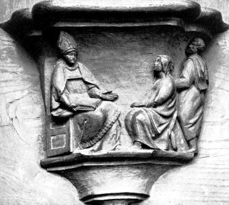 Agostino e Monica ascoltano la predicazione di Ambrogio, particolare dal Coro della chiesa di santa Gertrude a Lovanio