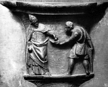 Agostino fa l'elemosina a un povero, particolare dal Coro della chiesa di santa Gertrude a Lovanio